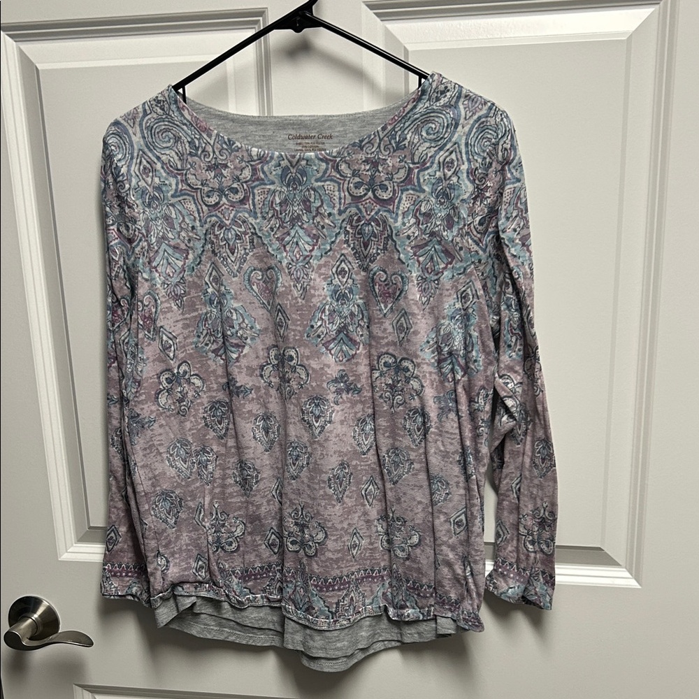Coldwater Creek Blue and Pink Patterned Blouse